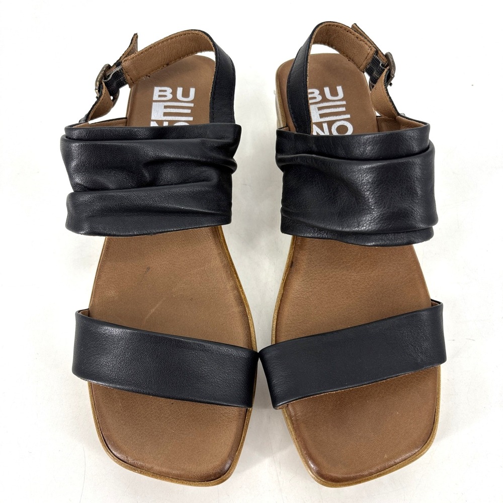 Bueno Maya Sandals Black Leather Straps‎ Wedge Platform Size 40 - Picture 3 of 12